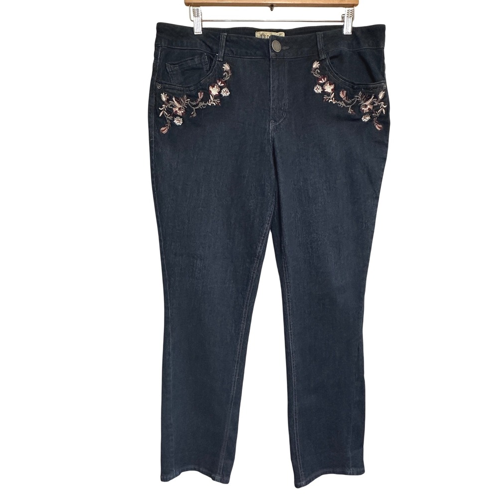 Democracy Women's 16 Girlfriend Jeans Dark Wash Boho‎ Embroidered Floral Casual